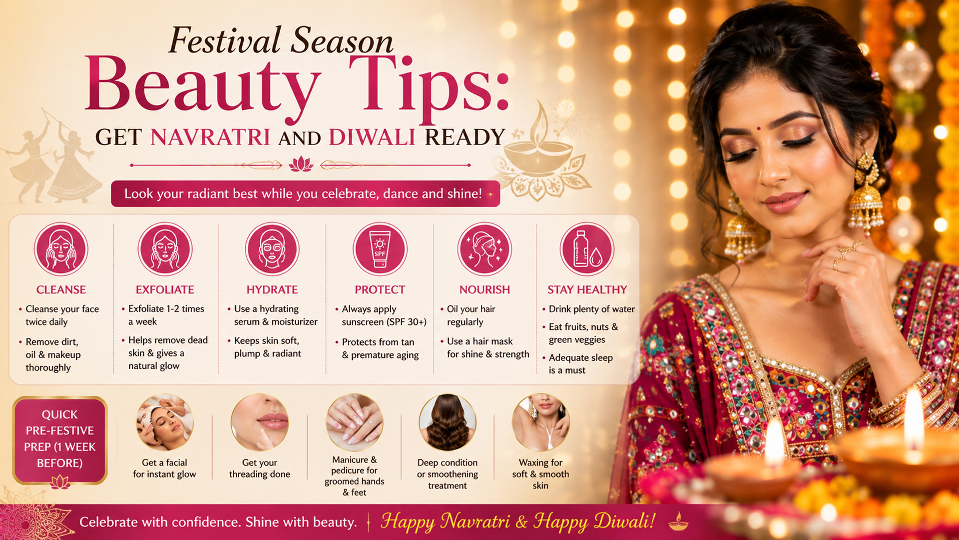 Festival season beauty tips Navratri Diwali